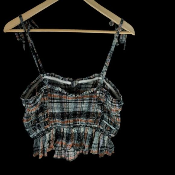 Free People Henrietta Square Neck Plaid Crop Top Sz S - Picture 2 of 8
